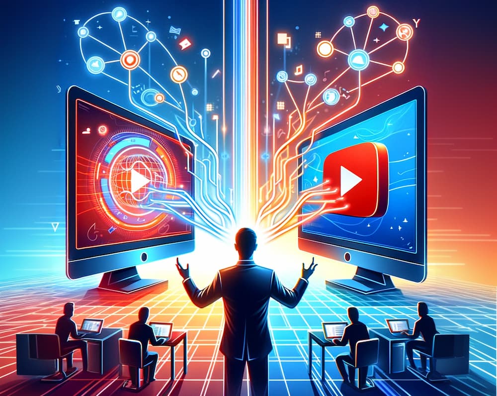 Illustration of a man sending his blog content to make a YouTube video.