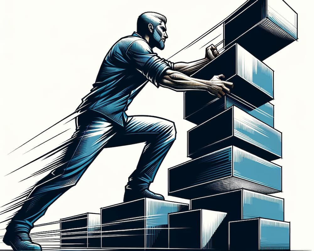 Man stacking boxes illustrating proper way to structure blog posts.