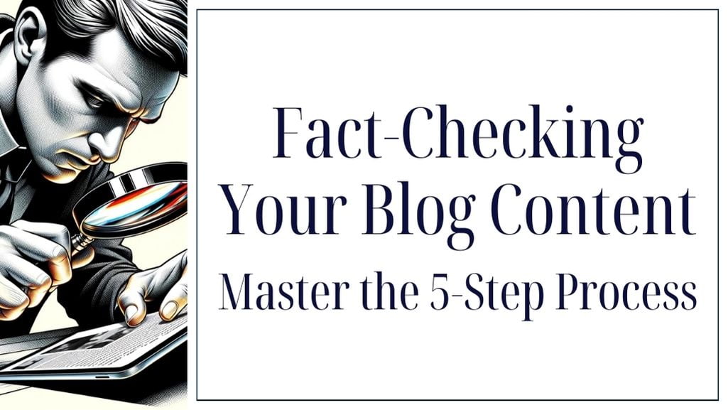 The image features an individual examining a document with a magnifying glass, suggesting a thorough scrutiny or fact-checking process.