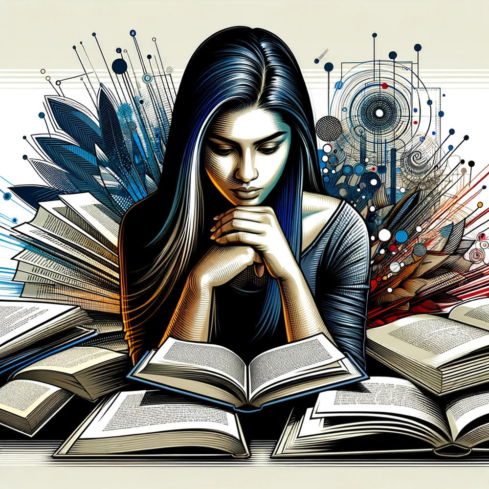 A Woman Engaged In Research, Representing The Process Of Fact Checking Blog Content