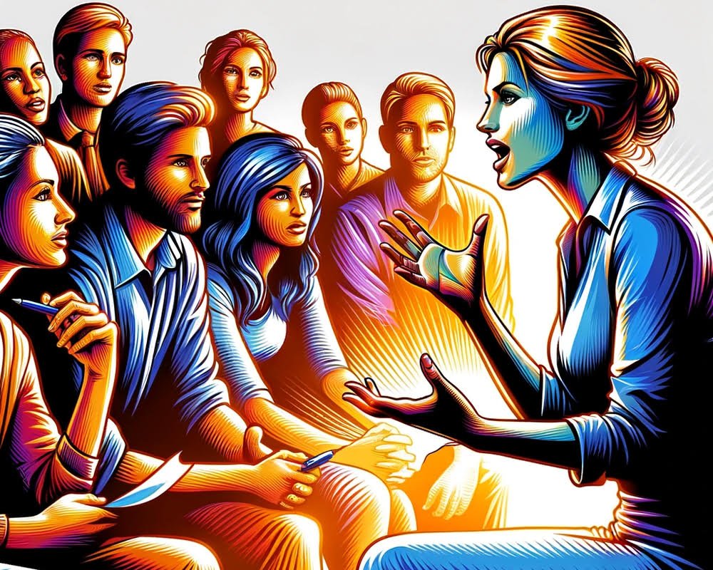 A woman telling a compelling story.