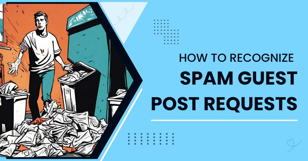 The image depicts a man in a casual outfit standing in a disordered office space, looking perplexed amidst a massive overflow of paper from the trash bins. This visual metaphor can represent the overwhelming influx of unwanted or spam guest post requests that editors and website owners often encounter. Sorting through these can be as taxing as dealing with a cluttered and chaotic workspace.